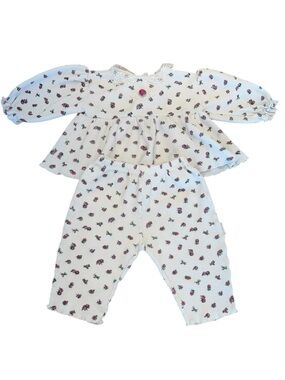 Vintage 90’s Girl’s 24 mo 2T Floral Outfit Set Roses Waffle Ruffle Lace Vitamins